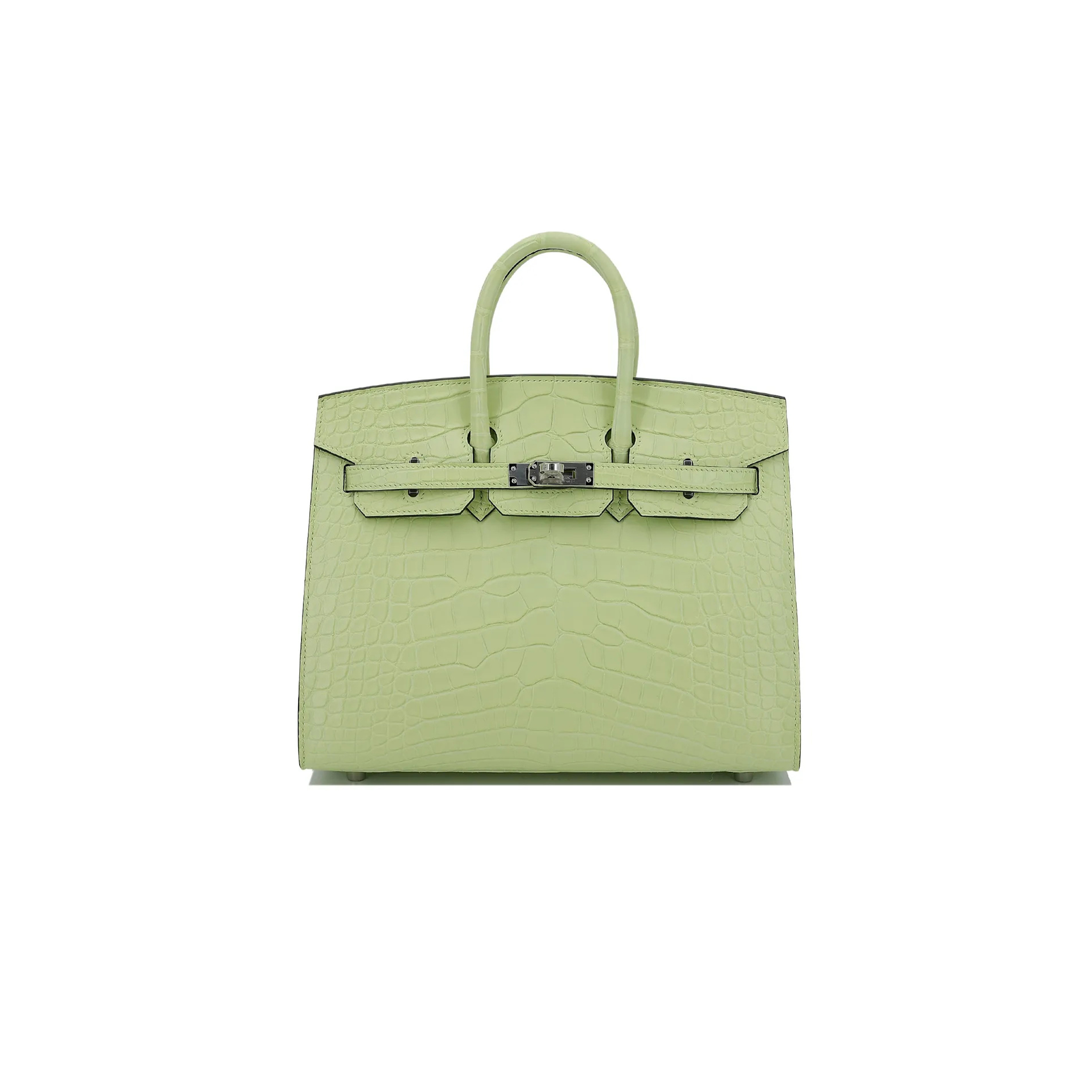 H**mes master birkin 25 crocodile leather sprout green silver buckle h041354ckp2 (25*20*13cm)